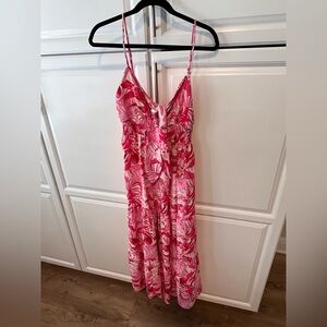 Pink Tropical Spaghetti Strap Maxi Dress